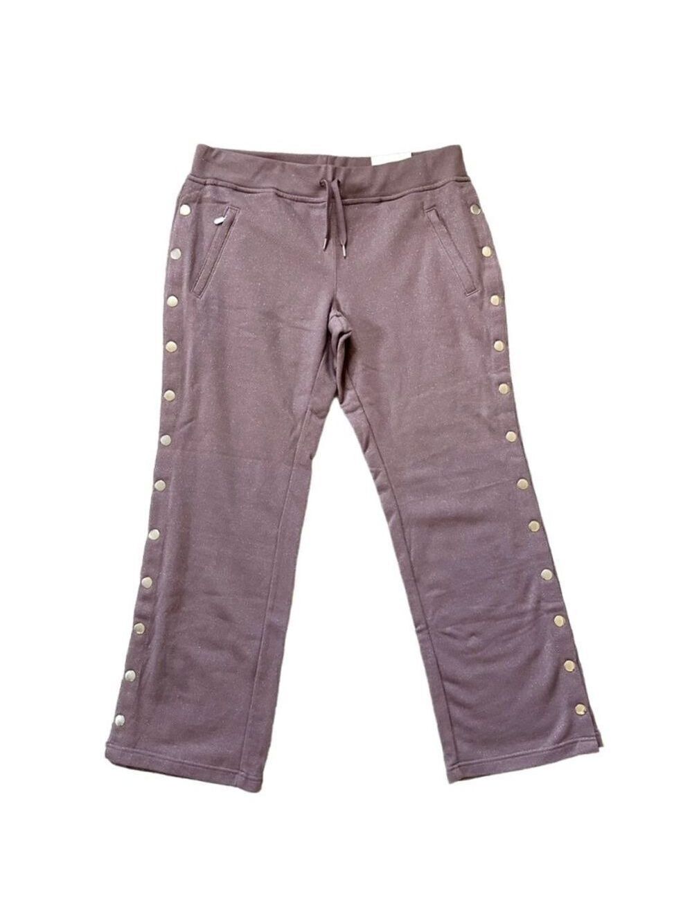 EleVen by Venus Williams Side Snap Wide Leg Sweatpants Mauve Pink Large